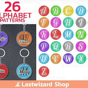 Alphabet Round Keychain Svg, English Alphabet Keyring Background Svg, Name Key Fob Svg, Alphabet Sticker Svg, Keychain Patterns Png Eps Dxf