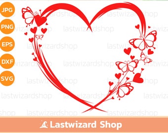 May include: A red heart shape with a swirl design and a line of red butterflies with hearts on the bottom. The text "Lastwizard Shop" is at the bottom of the image.