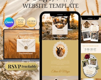 Paperless Wedding Website Invite Boho Chic Aesthetic For Golden Hour | Old Money Wedding Website Template | Classic Wedding Invitation Canva