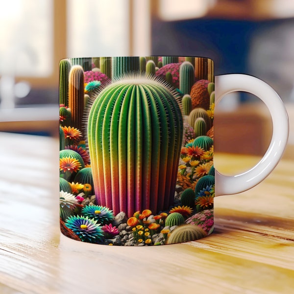 3D Cactus Mug Wrap 11oz 15oz Mug Wrap Template, Mug Sublimation Design, Digital Download, Southwestern, Succulent Gardening, Cacti Mom