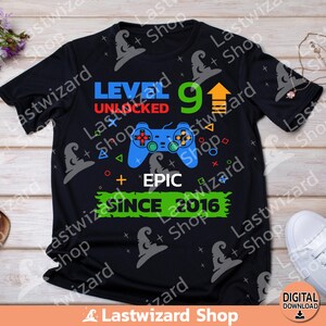 Gamer Epic Level Up 9 Unlocked Svg, 9th Years Old, Video Games, Gaming Svg, T shirt, Cricut, Silhouette, Png Sublimation, Birthday Boy Gift