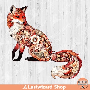 Floral Fox PNG, Cute Floral Fox Sublimation Design, Watercolor Fox Lover Clipart, Nature Lover Shirt, Woodland Floral Fox, Digital Download