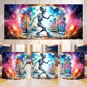 Alien B-Boy Dance Mug Wrap 11oz & 15oz Mug Wrap Template, Dancing Mug Sublimation Design, Digital Download, Dancer, Hip Hop Party, Graffiti