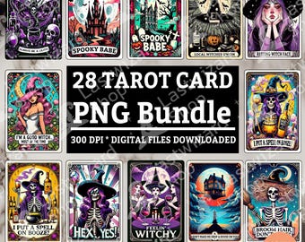 Witch Tarot Card PNG Bundle: Gothic Divination Clipart (Digital Download, 4500x4500 px)
