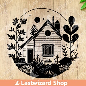 House in forest svg, cabin layered svg, nature Svg, wildlife Svg, trees Svg Tattoo, Vinyl Cutter, Cricut, silhouette, png sublimation
