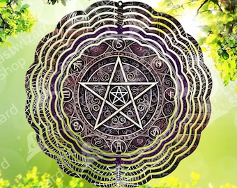 Mystic gotische pentagram windspinner PNG, grillige Wicca veranda decor sublimatie, occult hemels pentagram ronde wrap digitaal bestand