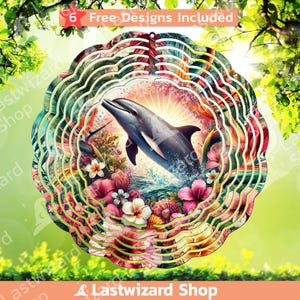Dolfijn tropische bloemen windspinner png, zomer dolfijn deurhanger sublimatiesjabloon png, zeedieren windspinner ontwerp decoratie