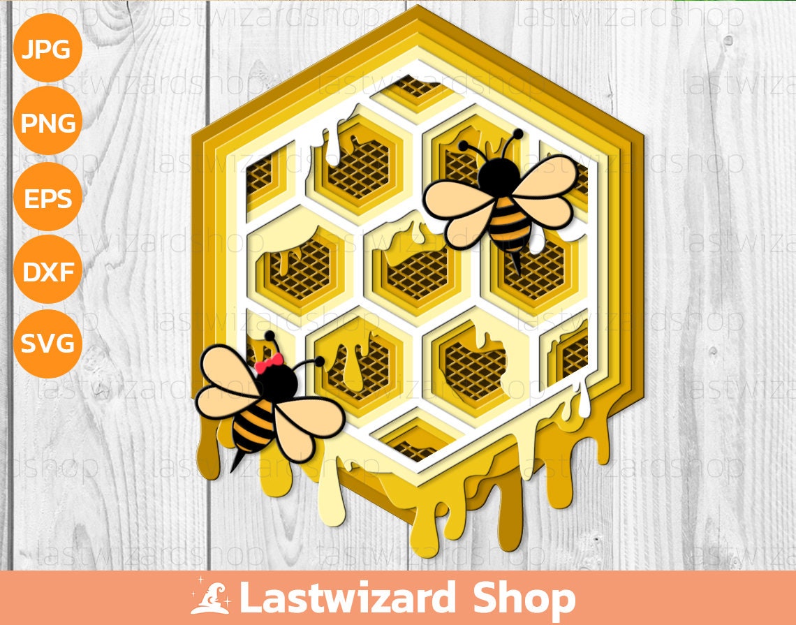 3D Bee and Layered Honeycomb Svg, Mandala Svg, Baby Shower