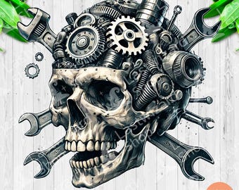 Skull Mechanic PNG, Mechanic Sublimation Design, Watercolor Wrench Clipart, Handyman PNG, Repair Tools PNG, Engineering Png Digital Download
