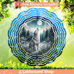 Wolf Howling In Forest Night Sky Wind Spinner PNG, Wind Spinner Sublimation Template PNG, Wolves Garden Windspinner Design, Digital Download