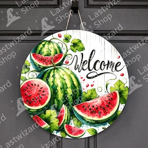 Watermelon Round Sublimation Door Hanger PNG Design, Summer Fruit Welcome Door Sign 12 Inch Round PNG, Wreath Sign, Digital Download