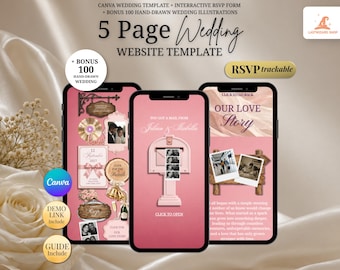 Blush Pink Photo Booth Wedding Website Template | Mailbox Canva Wedding Website with Built-In RSVP | Mobile-Friendly, No Experience Needed