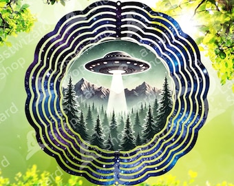 UFO Windspiel PNG: Alien Verschwörung, Wald Berg Design (Digital)