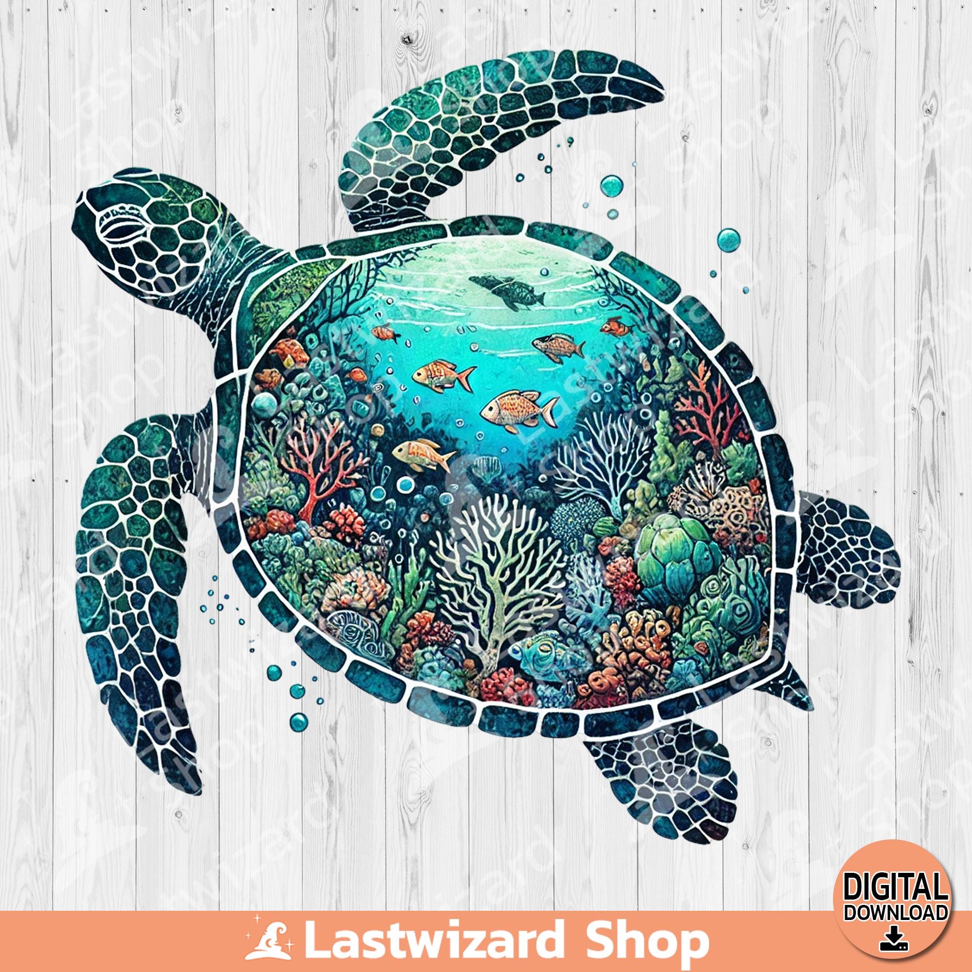 Sea Turtle Coral Scene PNG, Beach Turtle Sublimation Design, Watercolor Marine Turtle Clipart, Summer Turtle Art, Gifted Turtles File