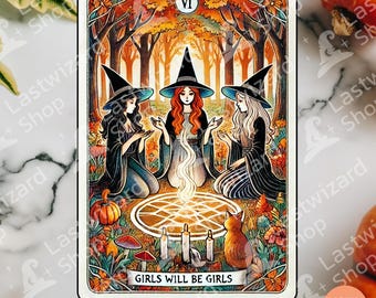Girls Will Be Girls PNG, Witch Coven Tarot Card Sublimation Design, Autumn Forest Clipart, Spooky Season Digital Download, Transparent