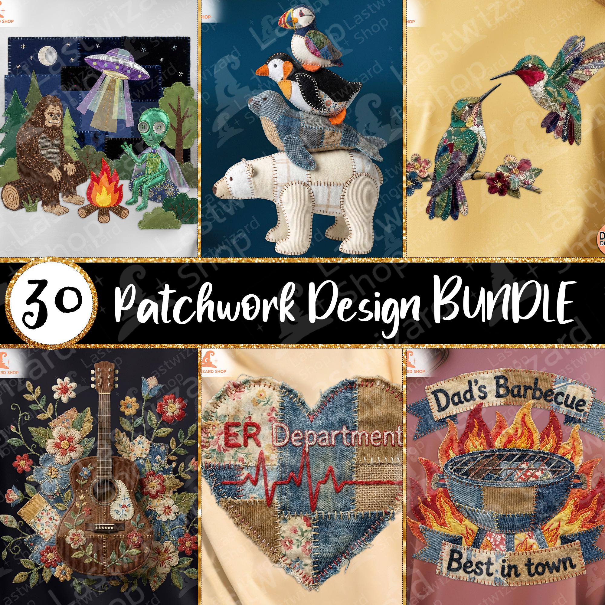 30 Faux Patchwork Sublimation Bundle PNG, Quirky Applique Quilt Design ...