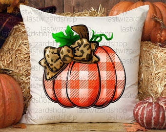 Cute Pumpkin with Leopard Bow Png, Buffalo Plaid, Girl Pumpkin Face Png, Baby, Toddler, Fall Kids T-shirt, Sublimation Design, Gift for Fall