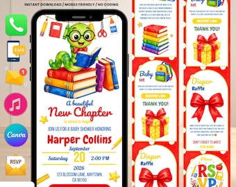 Book Themed Baby Shower Digital Invitation For Bookworm & Literary Parents | Editable Canva Baby Shower Invitation Template Storybook Vibe