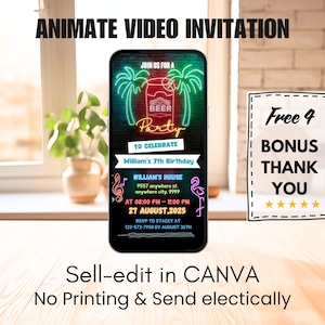Beer Birthday Invitation, Men Birthday Video Invitation, Editable Template, Cheers & Beers Invitation Canva , Ideal for Adult Celebrations!