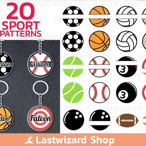 Sports Ball Bundle Keychain Svg, Sport Svg, Keyring Background Svg, Circle Patterns Svg, Round Key Fob Svg, Keychain Patterns Png Eps Dxf