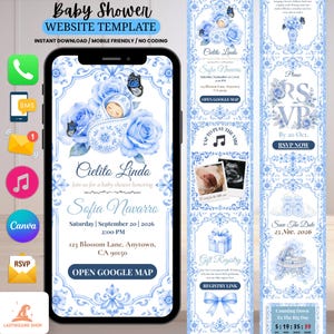 Blue Talavera Baby Shower Invitation Template for Baby Boy, Fiesta Cielito Lindo Boy Invite (Digital Download)