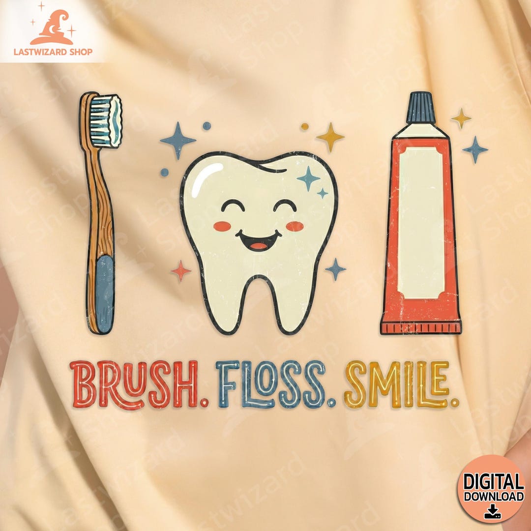 Retro Brush Floss Smile PNG Dental Hygienist Sublimation Design Cute ...