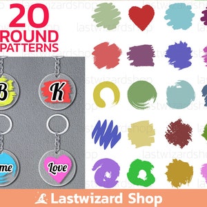 Pode incluir: Vinte padrões redondos em várias cores, incluindo vermelho, azul, verde, amarelo e roxo. Os padrões são exibidos em um fundo branco. O texto "20 ROUND PATTERNS" é exibido no topo da imagem.