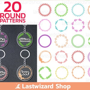 Floral Wreath Keychain Svg Bundle, Laurel Wreath Keyring Svg, Round Keychain Svg, Keychain Background Svg, Keychain Patterns Svg Png Eps Dxf