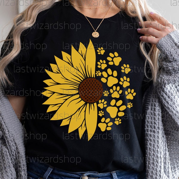 Half Sunflower With Paw Prints Svg, Summer Svg, Mandala Sunflower Svg, Mandala Wall Art, Flower, Dxf, Png, Cut Files For Cricut, Silhouette