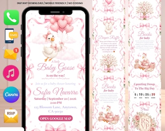 Baby Shower Goose Invitation Website | RSVP Website Baby Shower Template Pink Silly Goose | Baby Shower Invitation Girl Baby Registry