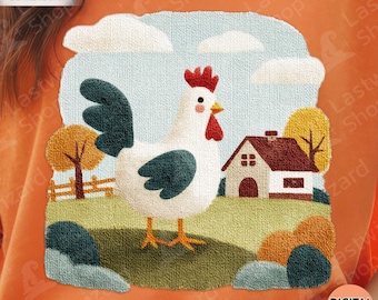 Cozy Farm Chicken PNG Sublimation, Cute Countryside Hen Illustration, Rustic Cottage Farm Design for Shirts and Crafts