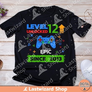 Gamer Epic Level Up 12 Unlocked svg, 12 Jahre alt, Videospiele, Gaming-Svg, T-Shirt, Cricut, Silhouette Png Sublimation, Geburtstagskind Geschenk