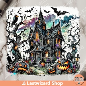 Halloween Scene Png, Spookie Halloween Scenes Sublimation Design, Watercolor Halloween Ghost Scene Clipart, Pumpkin Scene Halloween