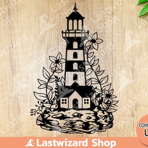 Lighthouse with Flowers Svg, Lighthouse, Beach Club Svg, Summer Svg, Sea, Ocean, Lighthouse Keeper, Png, Cut Files For Cricut, Silhouette