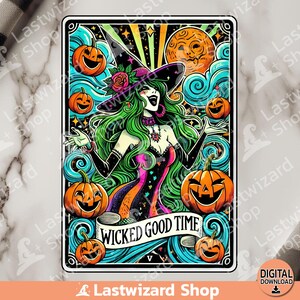 Wicked gute Zeit Tarot Karte PNG, Sexy Hexe Sublimationsdesign, tanzende Hexe Halloween PNG, Spooky Mama Png, Disco Party, digitaler Download