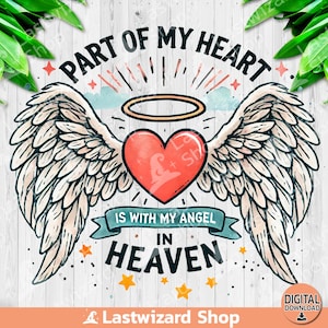 Ein Teil meines Herzens ist mit meinem Engel im Himmel Png, Gedenksublimationsdesign, Aquarell Rest in Frieden Clipart, Rip Png, digitaler Download