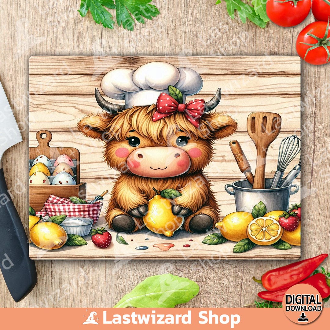 Highland Cow Baking Lemons PNG: Farmhouse Kitchen Sublimation Design - Etsy