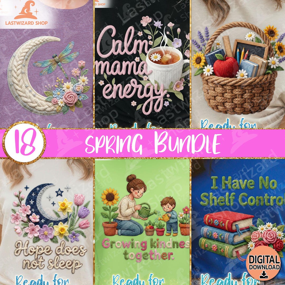 Spring Knitted Display Knitted Spring PNG Bundle, Faux Embroidery Easter Sublimation, 3D ...