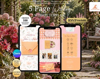 Pink & Orange Wedding Website Invitation with RSVP, Music and Countdown Timer | Colorful Floral Editable Canva Template | No Experience