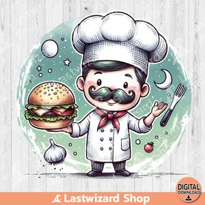 Chef Cheeseburger PNG: Watercolor Hamburger Clipart (Digital Download)
