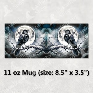 Dark gothic night sky with a mythical Norse crow illustration for 11oz and 15oz mug sublimation designs.