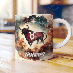 Znak zodiaku Byk Kubek Wrap 11oz i 15oz Szablon Kubek Wrap, Urodzinowy Horoskop Astrologia Kubek Sublimacja Projekt, Astrologiczna Bogini