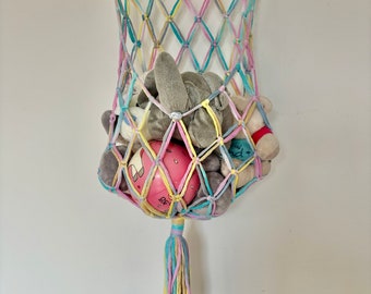 Handmade macrame soft toy hanger, beautiful macrame rainbow cord, nursery decoration, baby shower gift