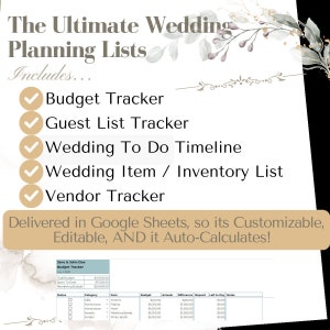 The Ultimate Wedding Digital Planner, Organizer & Checklist! Includes Budget Tracking, Vendor Tracking, To Do Lists, Timing And MORE!