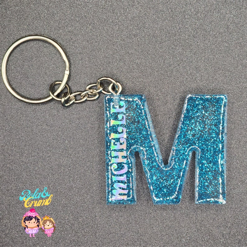 Glitter Letter Keychains Name Letter Name Keychain Resin Etsy