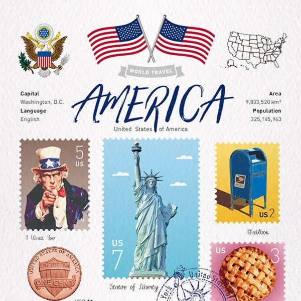 WT World Travel America Postcard