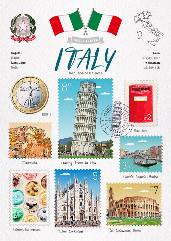 WT World Travel Italy Postcard Etsy