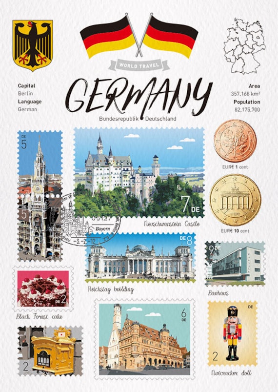 WT World Travel Germany Postcard Etsy