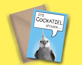 Cockatiel Cocktail O'Clock Card - Parrot Birthday Card - A5 Card - Blank Inside