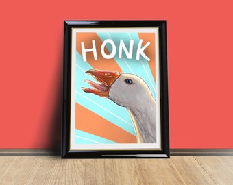 Goose Honk Print - Funny Goose A5 Print - Bird Art Print